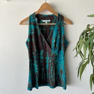 Karen By Karen Kane Top Womens Medium Brown Blue Tie Dye Y2K Boho Summer Casual